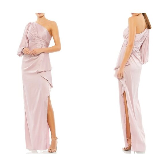 NWOT w/Defect IEENA for MAC DUGGAL Size 12 One-Shoulder Satin Column Gown Pink - Picture 1 of 16